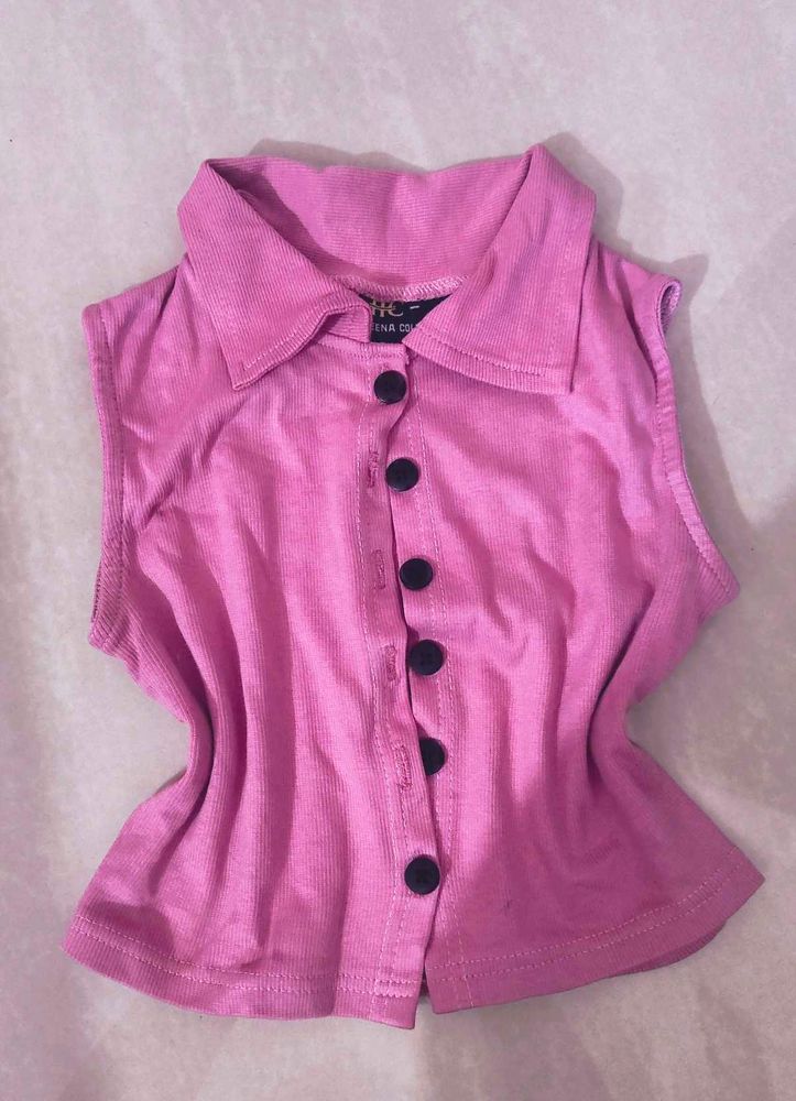 Pink Sleeveless Button-Up Top
