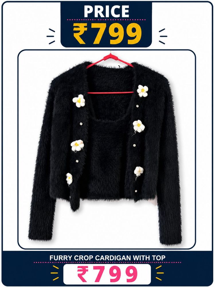 furry crop cardigan with top