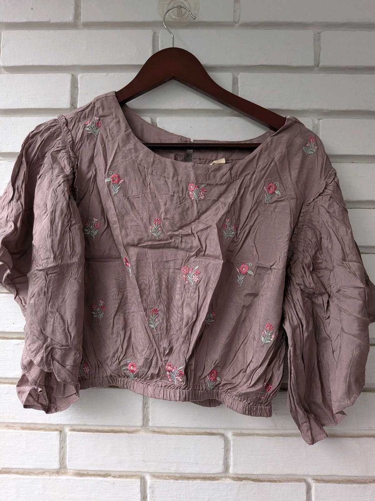Embroidered Bell Sleeve Top