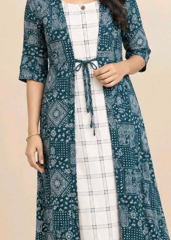 Stylish Teal &amp; White Kurta Set