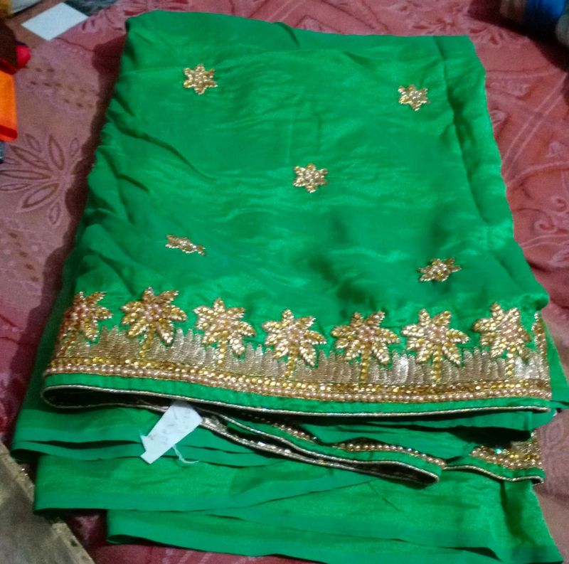 Double Shaded Green Heavy Work Saare