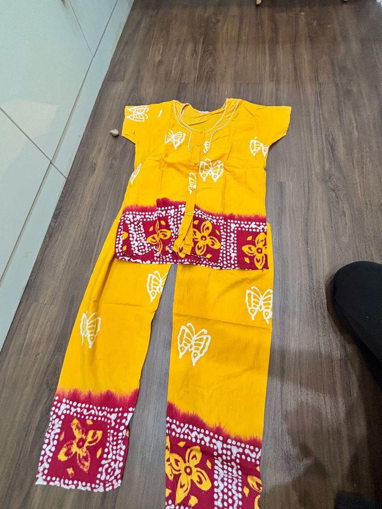 Vibrant Yellow Butterfly Nightsuit