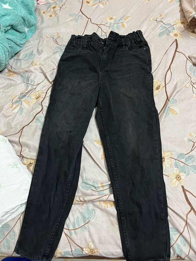 Black Paperbag Waist Jeans