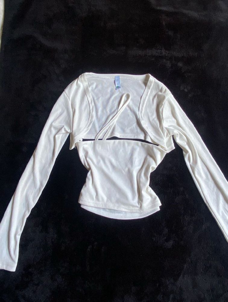 White Cropped Top with Cardigan