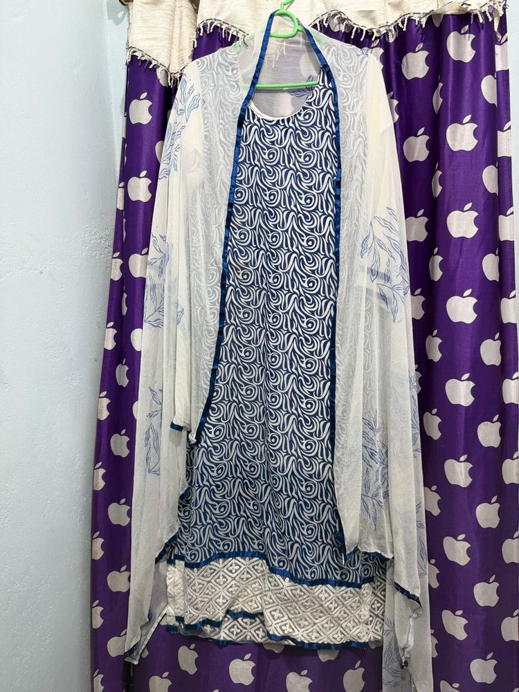 Mix white and Blue cotton kurta set