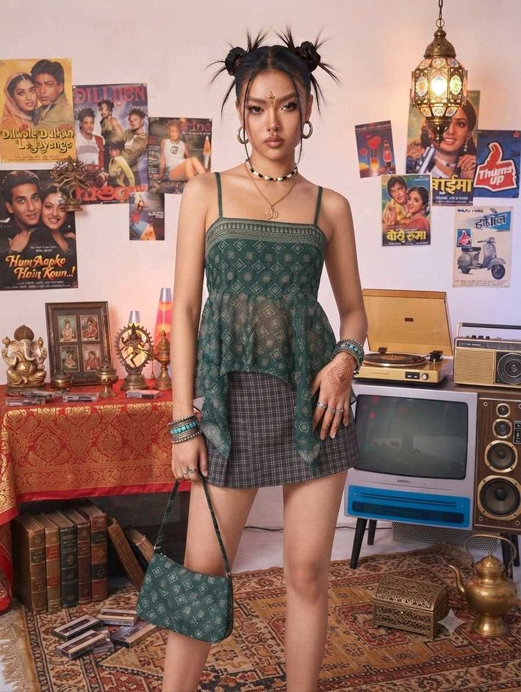 Sheer Printed Cami Top with mini skirt
