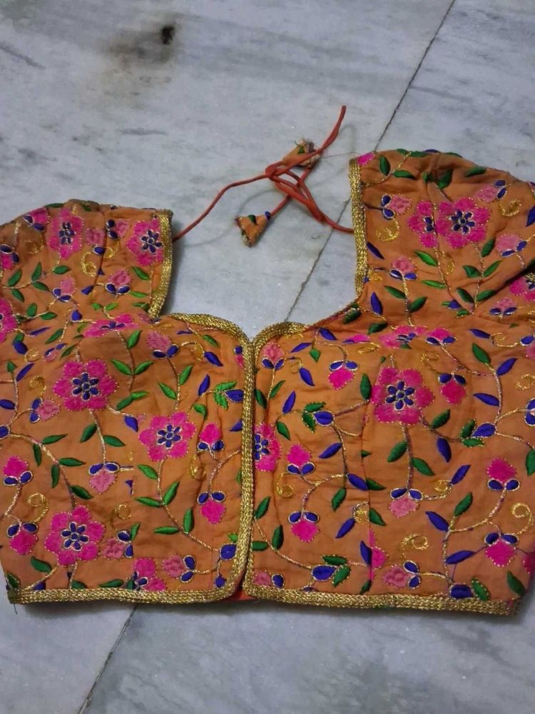 Embroidered Orange Blouse