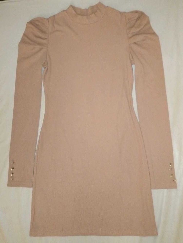 Puff Sleeve Mock Neck Dress