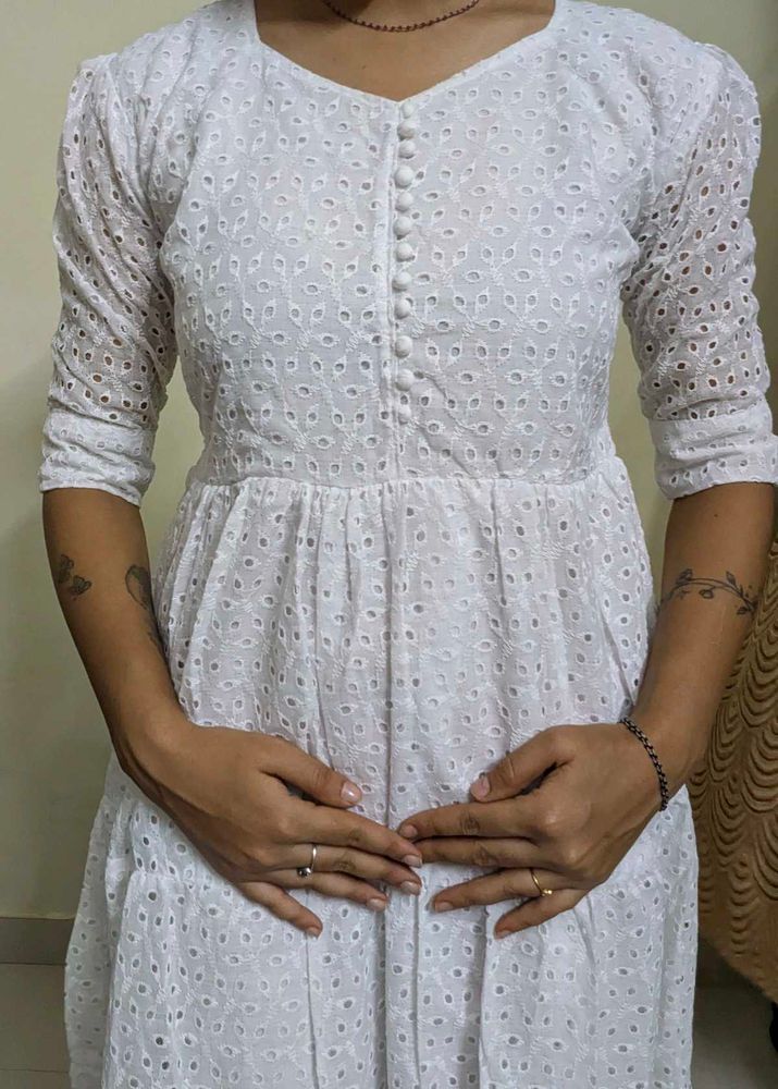 Elegant White Broderie Anglaise Gown