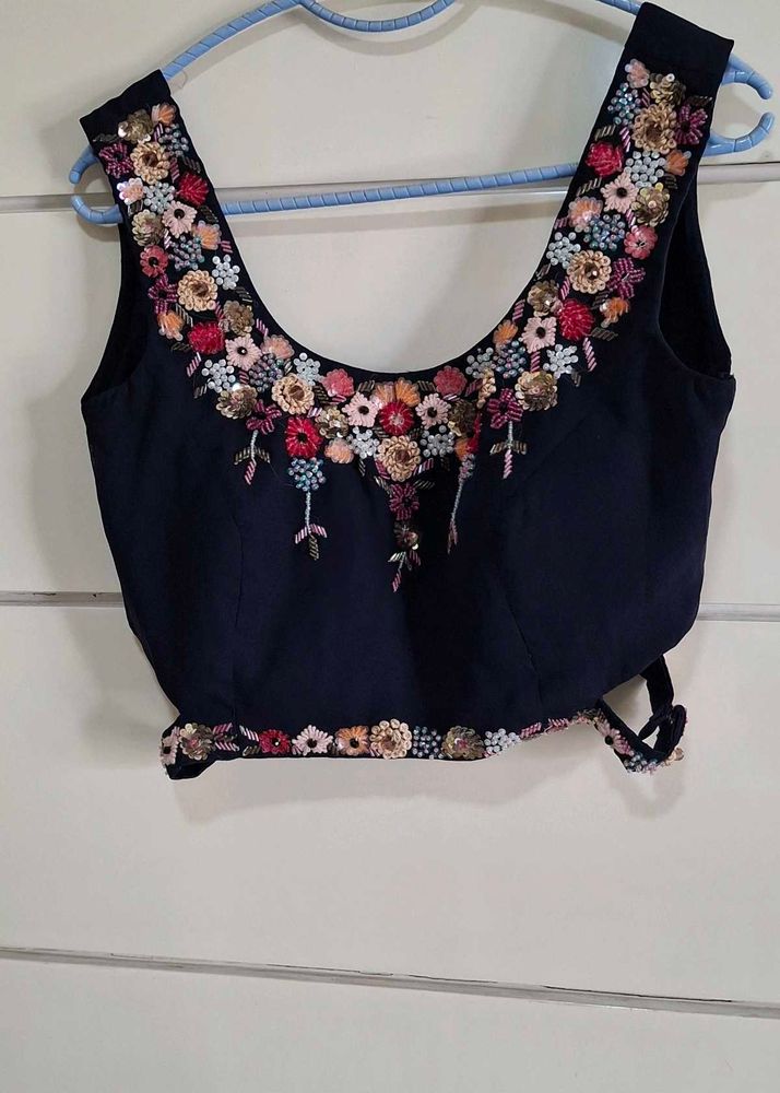 Embroidered Navy Blue Blouse