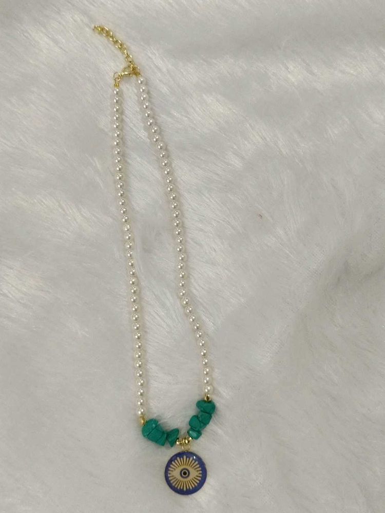 Unique Pearl &amp; Evil Eye Necklace