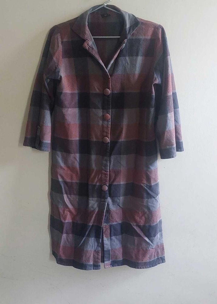 Vintage Plaid Button-Up Long Shirt Jacket
