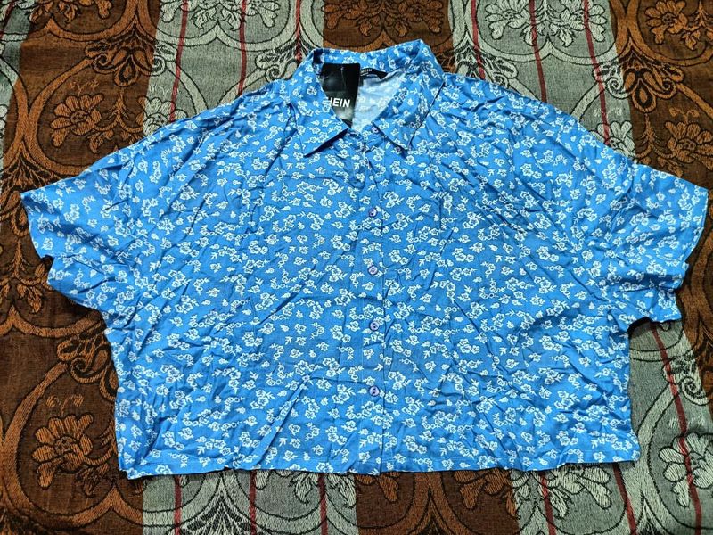 Blue Floral Button-Up Shirt