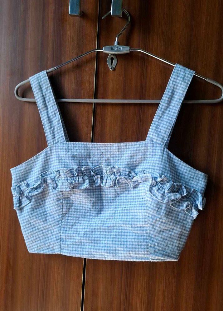 Trendy Blue Check Crop Top 💙