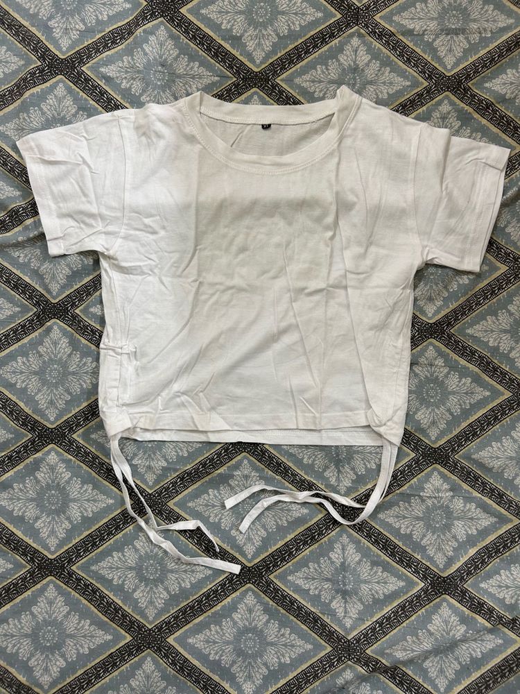White crop top with tie details