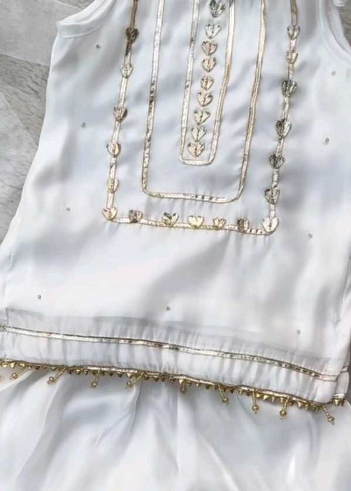 White &amp; Gold Embroidered Kurta Set
