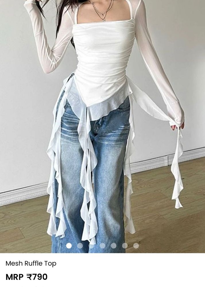 Chic White Mesh Ruffle Top