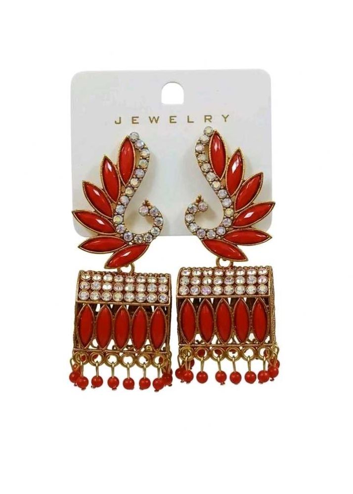 Elegant Red &amp; Gold Jhumka Earrings