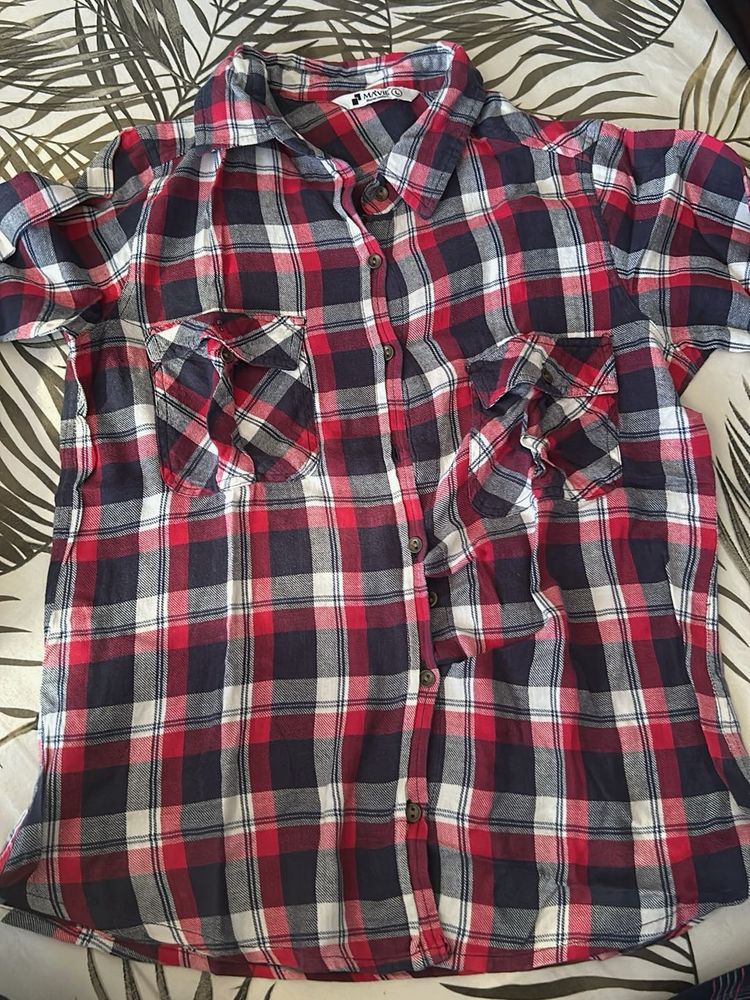 Red and Blue Plaid Button-Up Shirt