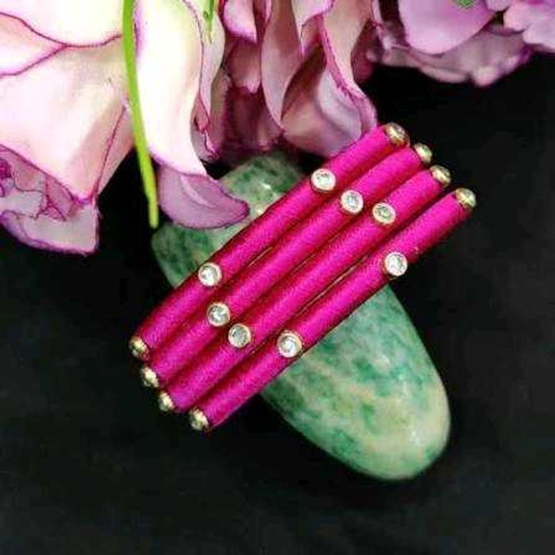 Pink &amp; Gold Embellished Bangles - Set of 4