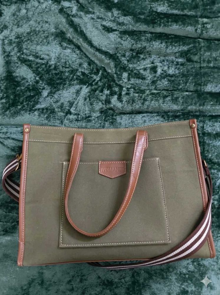 Stylish Olive Green Tote Bag with long belt