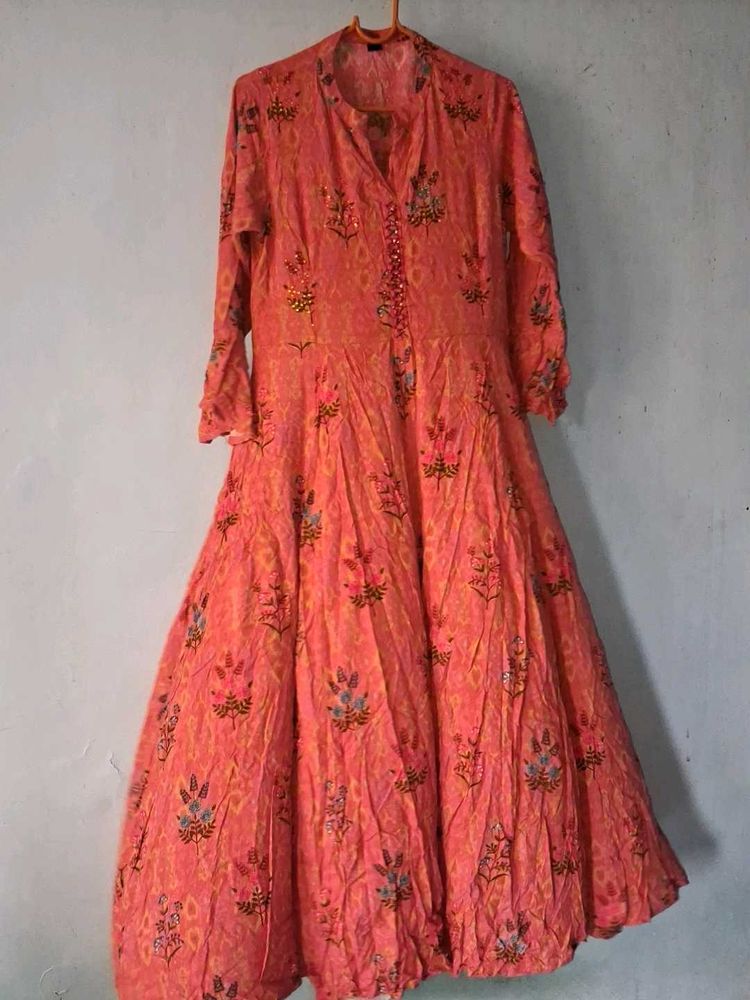 Orange Floral Print Kurta