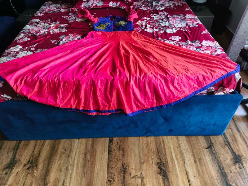 pink flare satin gown
