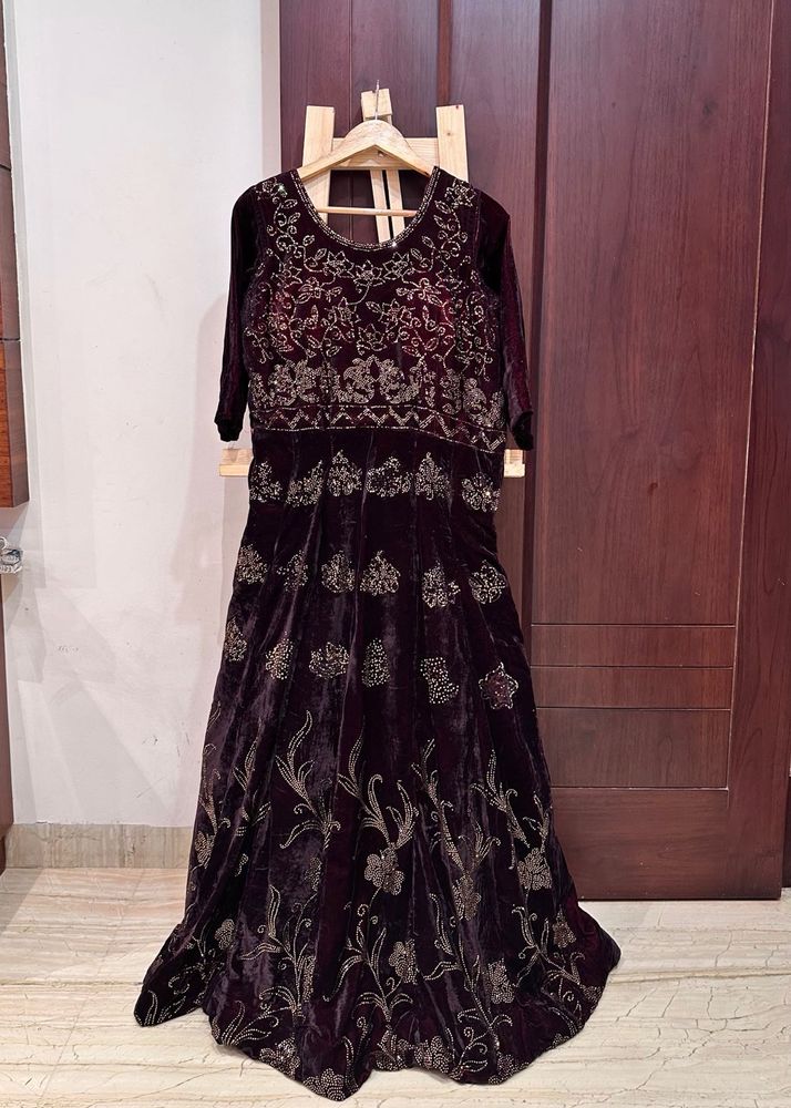 Wine Velvet Ethnic Gown