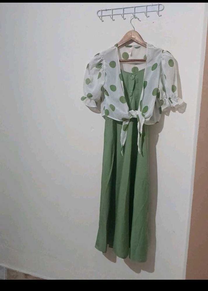 Green Polka Dot Dress with Bolero