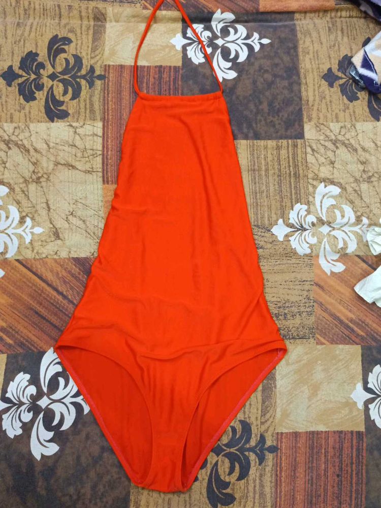 Vibrant Orange Backless One-Piece Swimsuit