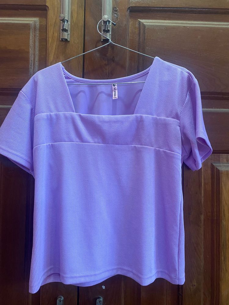 Lavender Square Neck Ribbed Top