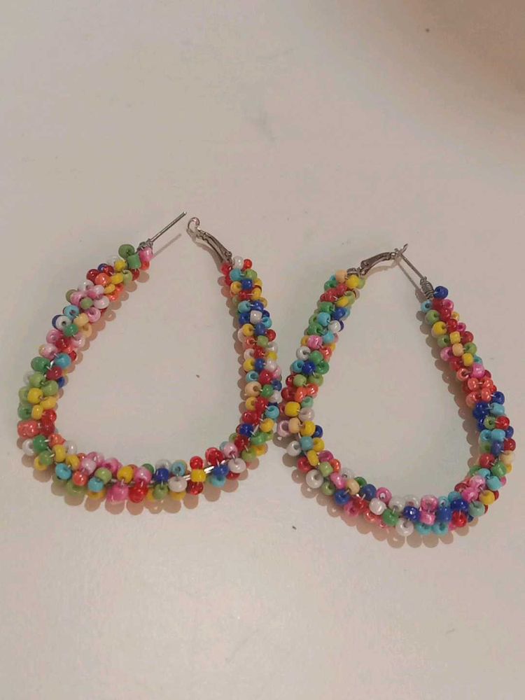 Colorful Beaded Hoop Earrings