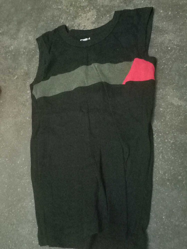 Sleeveless Black Top with Stripe Detail