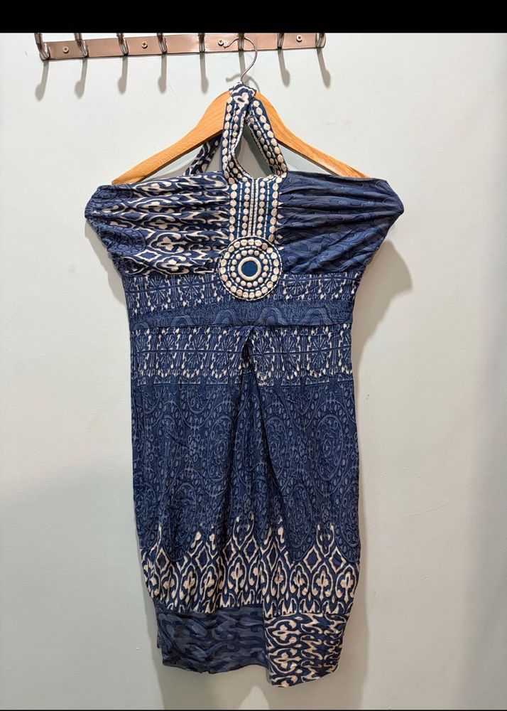 bohemian halter blue dress