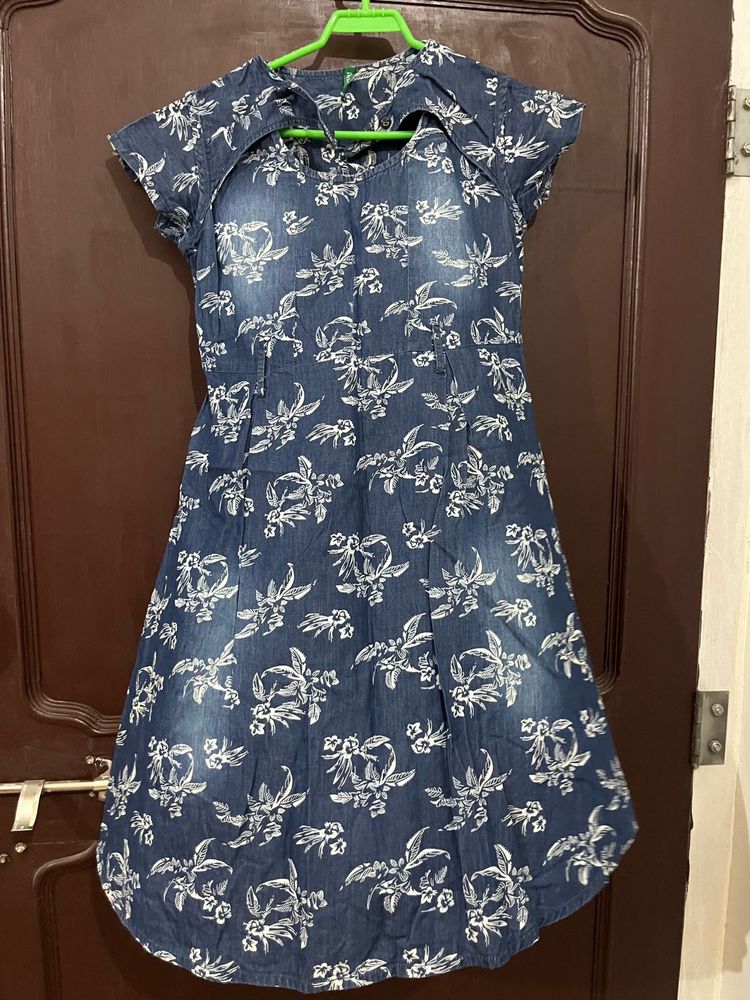 Denim Floral Print Dress mini