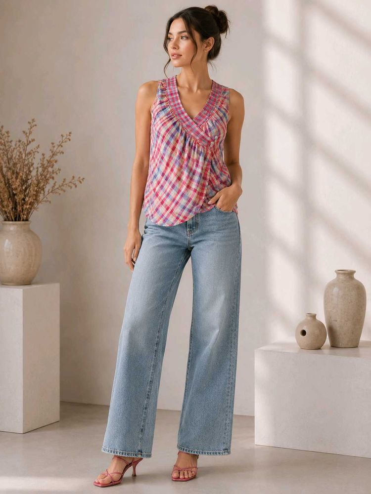 💜 One-of-a-Kind Pastel Plaid Designer Wrap Top
