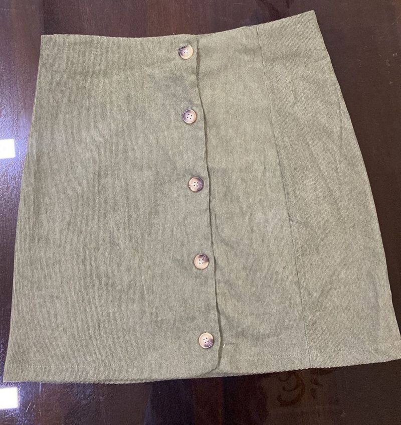 Sage Green Corduroy Button-Up Mini Skirt