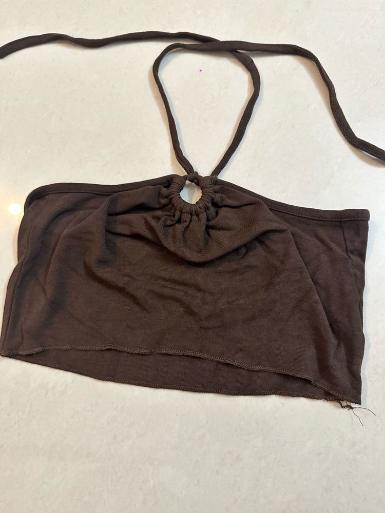 Brown Halter Neck Crop Top
