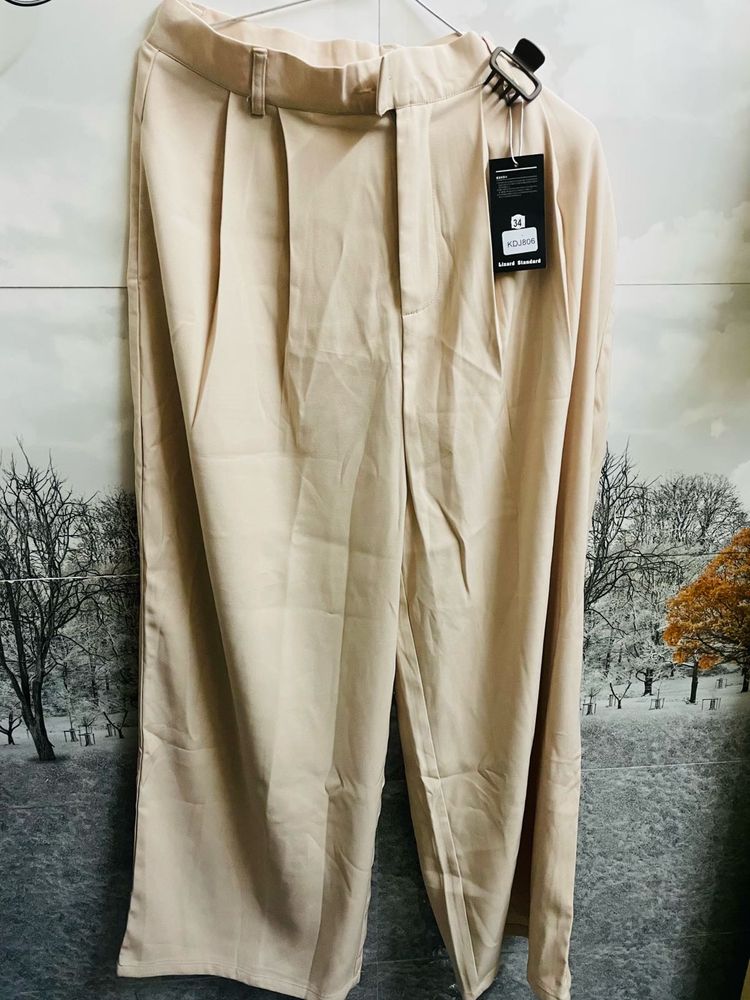 Stylish Beige Wide Leg Trousers