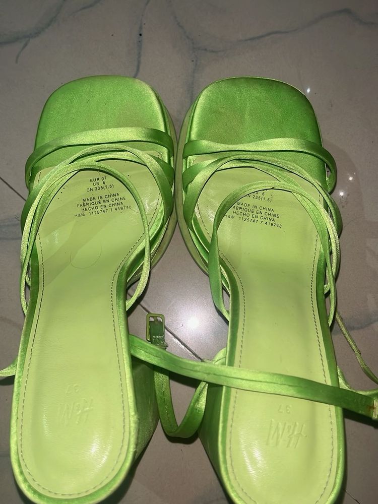 Lime Green Strappy Platform Heels