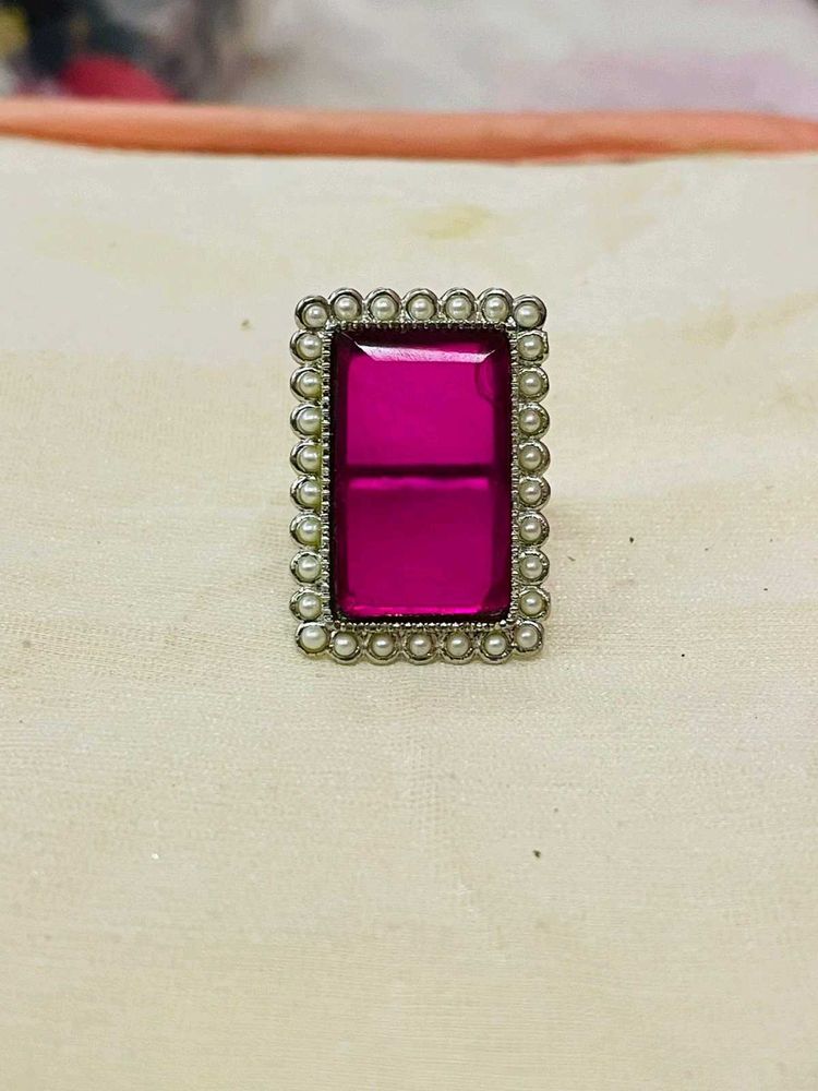 Elegant Pearl &amp; Pink Stone Ring