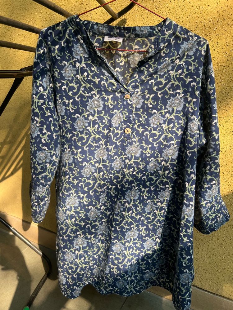 Blue Floral Print Kurta