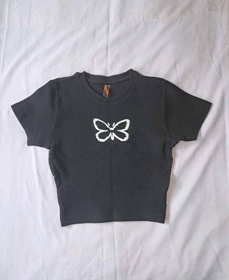 Black Butterfly Graphic Crop top