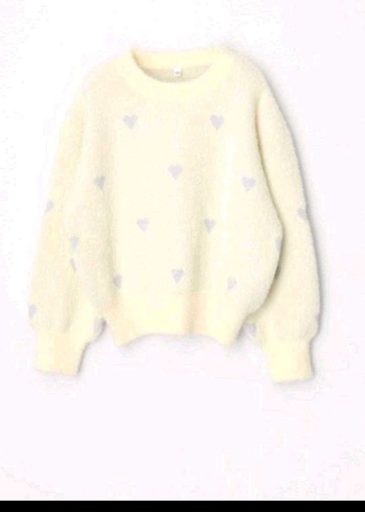 Cream Heart Pattern Sweater