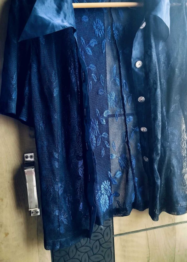 Elegant Navy Floral Sheer Kimono