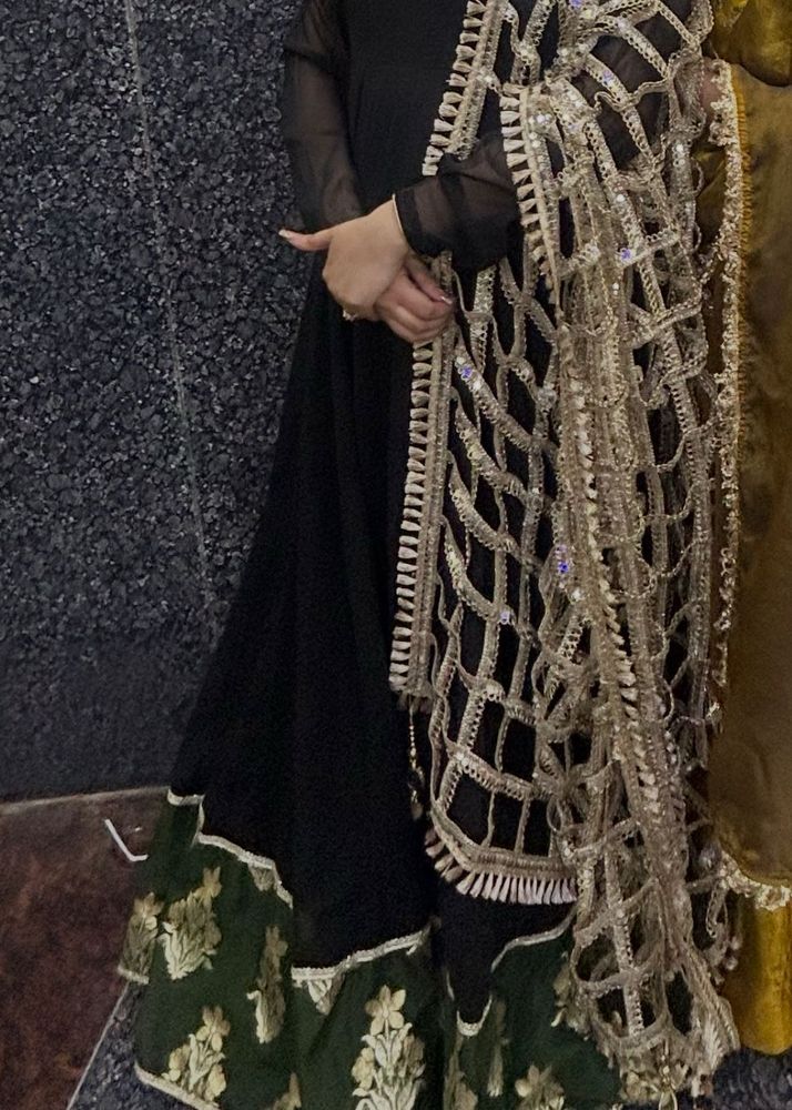 Elegant Black Anarkali with Embellished Dupatta