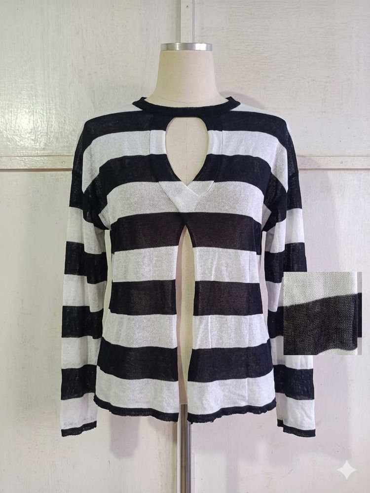 Striped Cut-Out Knit Top