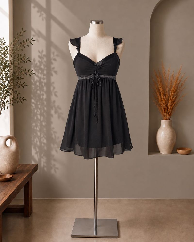 Chic Black Mini Dress with Ruffle Straps