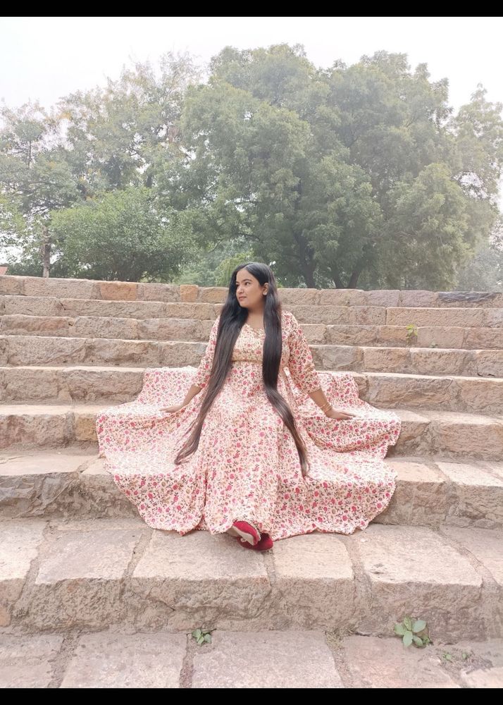 Flowy Floral Anarkali Dress With Duppta