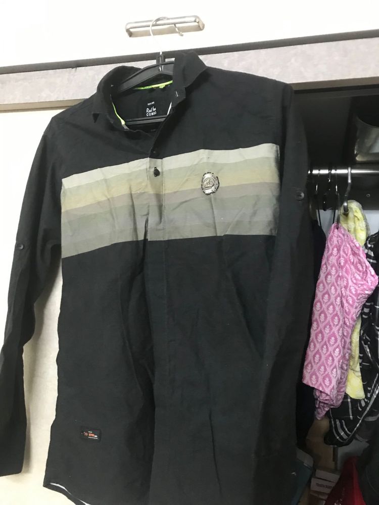 Men's Black Striped Casual Shirt